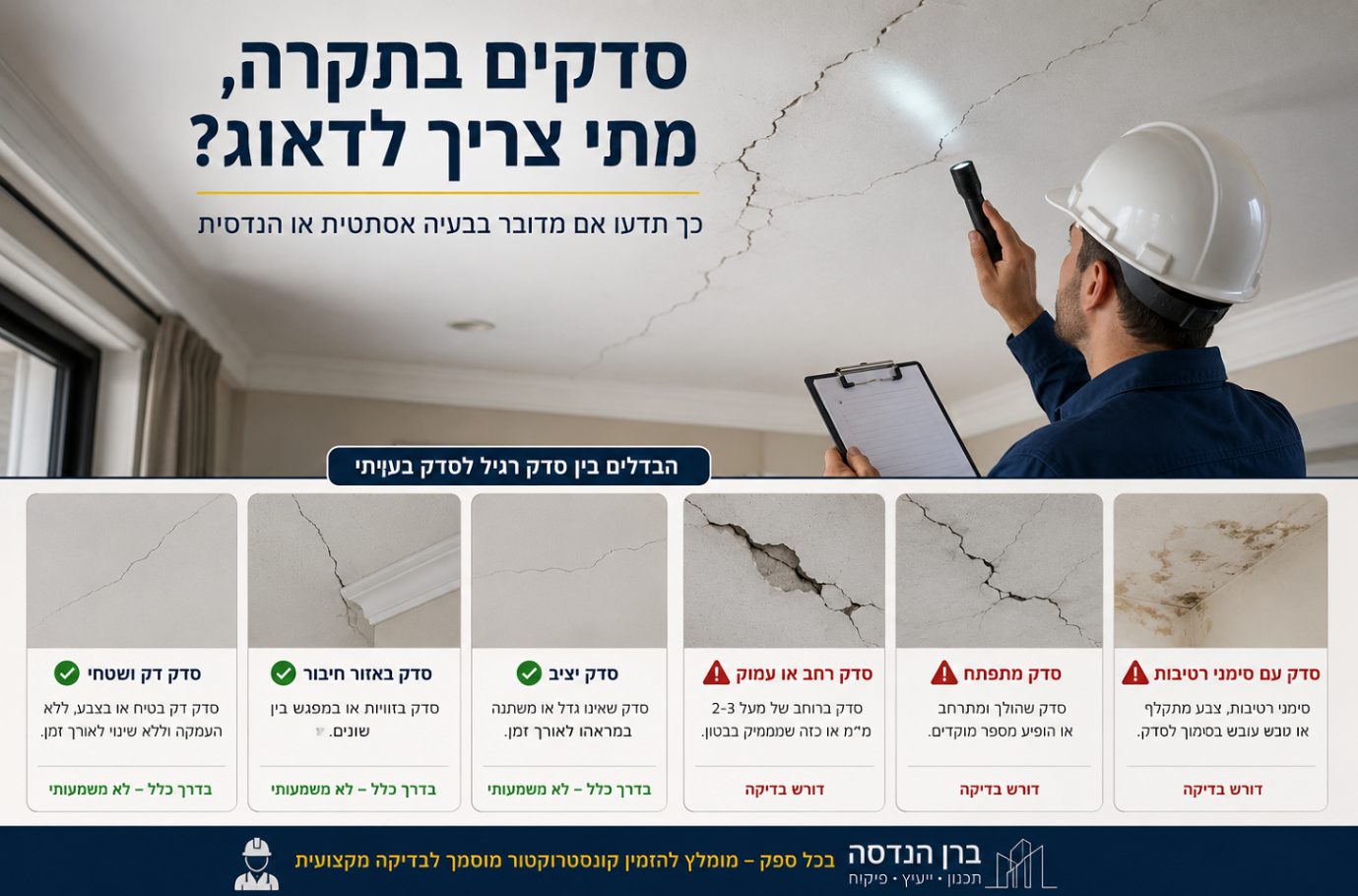 סדקים בתקרה מתי צריך לדאוג - ב.ר.נ הנדסה