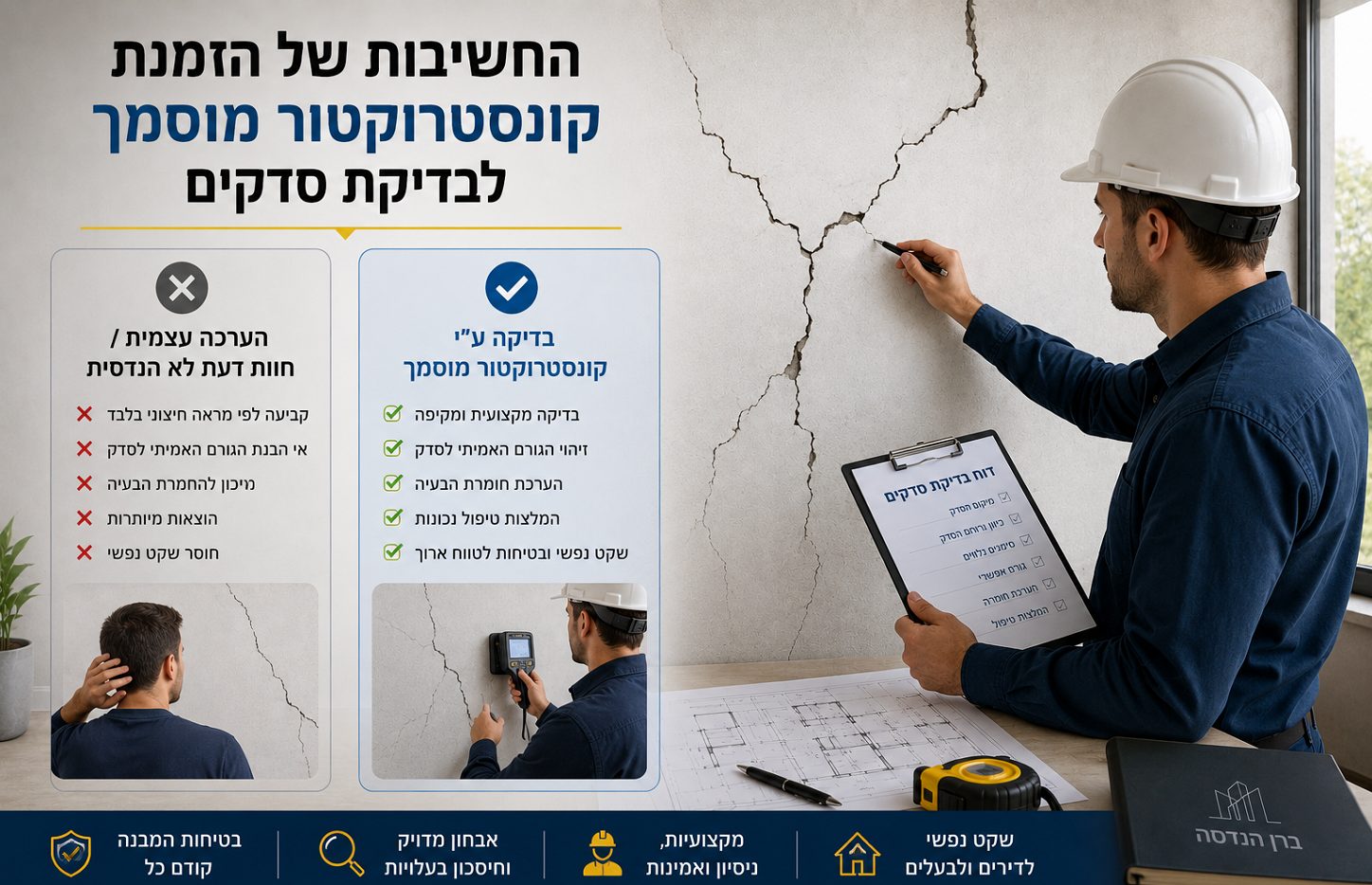 החשיבות של הזמנת קונסטרוקטור מוסמך לבדיקת סדקים - ב.ר.נ הנדסה